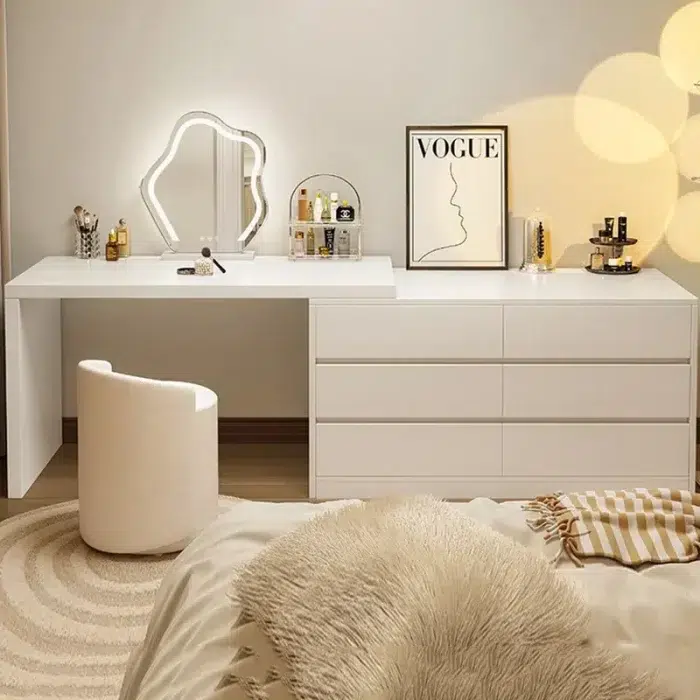 Mirror Led Lights Dressing Table Drawer Women Chair Makeup Dressing Table Bedroom White Comodas Con Cajones