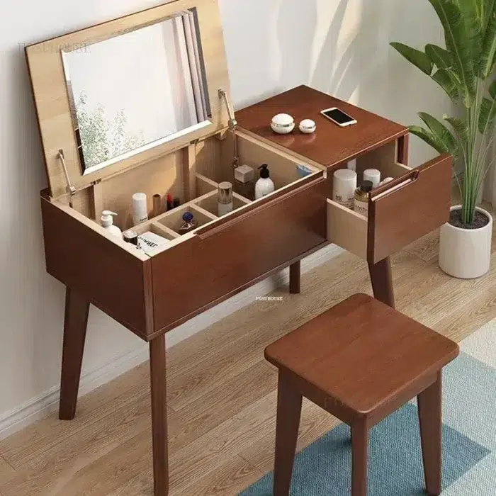 Nordic Flip Dressing Table with Mirror Modern Creative Dressers simple Bedroom Furniture Solid Wood Multi cell