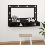 Glamorous Black Wooden Wall Dressing Table With LED