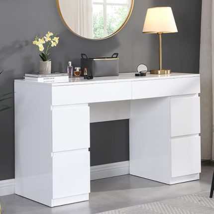 Luxurious White High Gloss with 6 Drawers Dressing Table