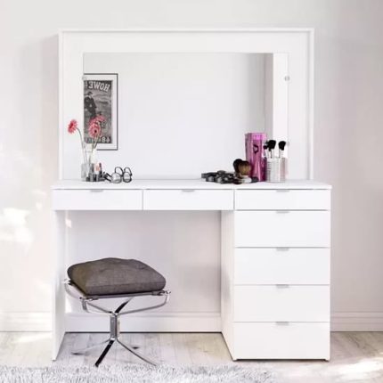 Timeless White Wooden Dressing Table with Mirror