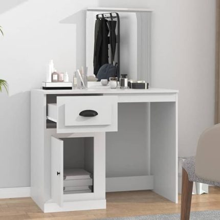 White Wooden With Mirror Dressing Table 2