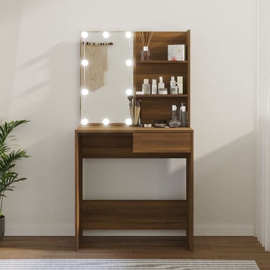 Wooden Brown Oak Effect With LED Light Dressing Table